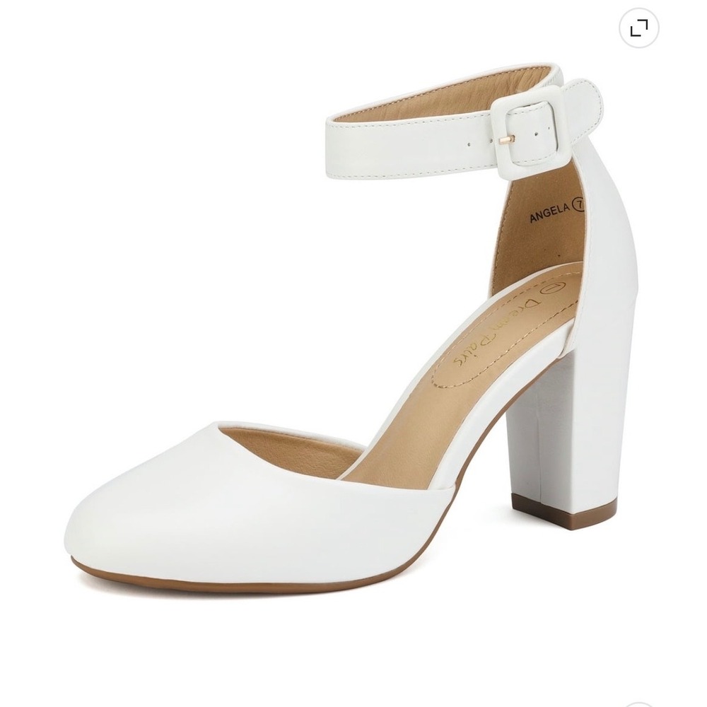 Dream Pairs Angela Womens Closed Toe White Mary Jane Chunky Heels Size 9 NEW